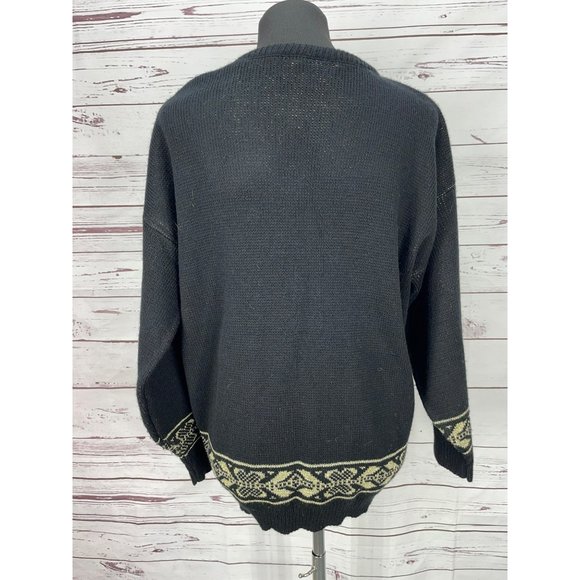 Vintage Adele 80's Cosey Black Acrylic and Gold Lurex‎ Brocade Design Sweater - Picture 9 of 10